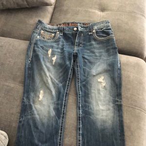rick revival jeans, 38 straight tate. back button missing but i have it.